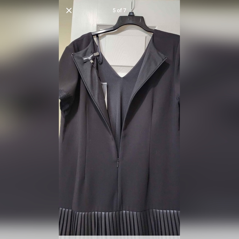 Karl Lagerfeld Flapper Style, Black Lace & Faux Leather Trim Dress - Picture 5 of 7